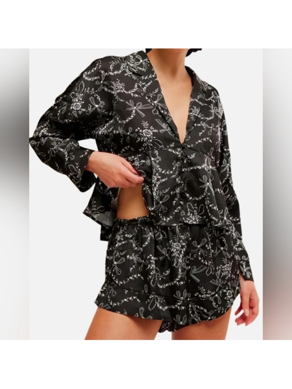 Free People Intimately "Beauty Sleep" Satin PJ Set - Size M (Like New)